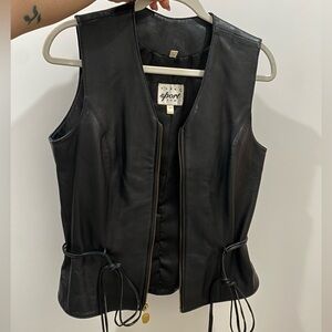 Black Leather Vest with Zipper and Drawstring